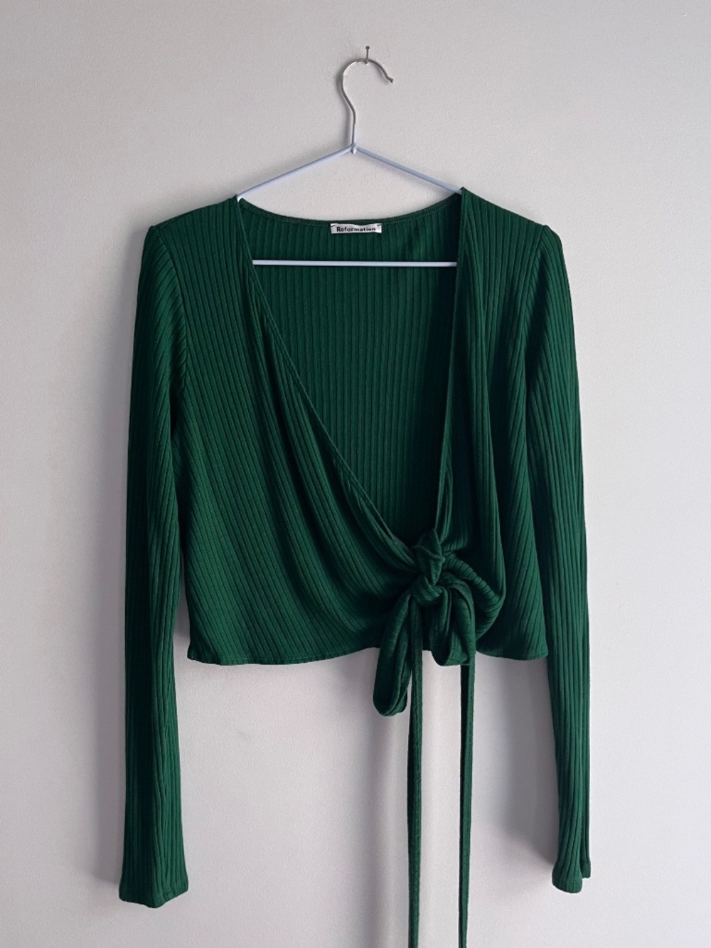 Reformation ribbed wrap ballet top in Green - Size XL
